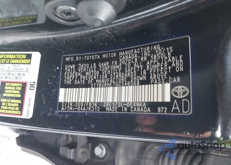 2016 Toyota Corolla Le from USA, damaged, VIN 2T1BURHE7GC546568